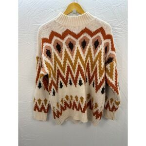 Nordic Fair‎ Isle Boho Sweater Cream Knit Oversized Cozy Winter Vibes Womens L